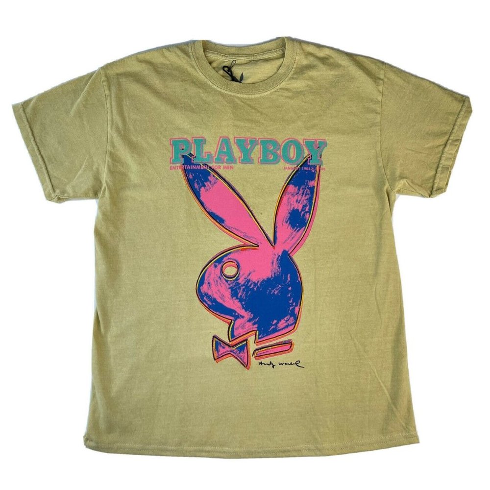 Playboy Andy Warhol Logo T-Shirt Beige January 1986 Size Medium